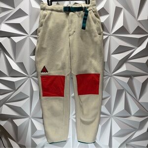 NIKE ACG SHERPA FLEECE PANTS LIGHT CREAM ORANGE GREEN Small.